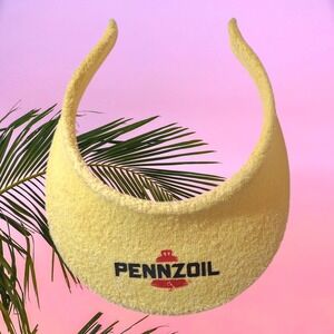 Vintage Pennzoil Yellow Terrycloth Visor Hat Women's OS Retro Racing Outdoor